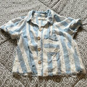 Free People We The Free Away At Sail Striped Button Up Top Size XS Blue Skies